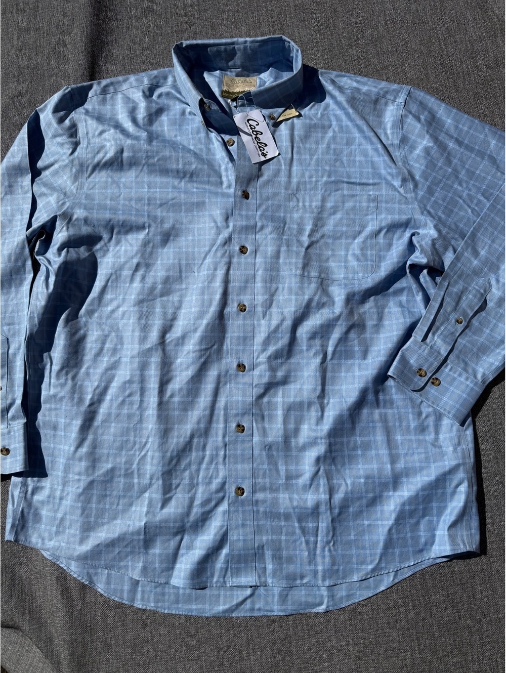 Cabela's Outfitter Series Men's Light Blue Checkered Button-Up Shirt 2XL Tall